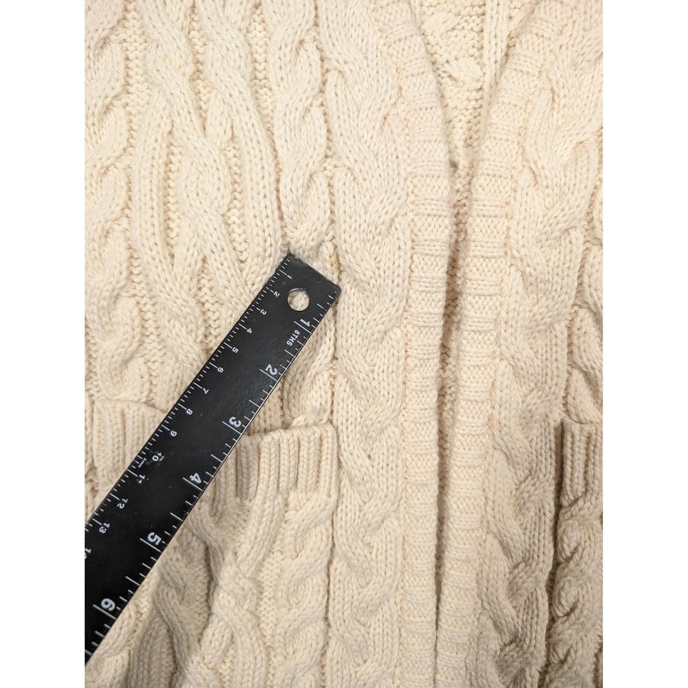 Blarney Aran Originals Sweater Cardigan Womens M White Wool Belted Cable Knit - Picture 5 of 9